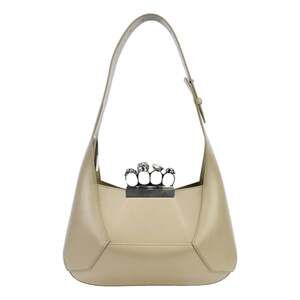 Alexander McQueen The Jewelled Leather Shoulder Bag Beige Skull Ring